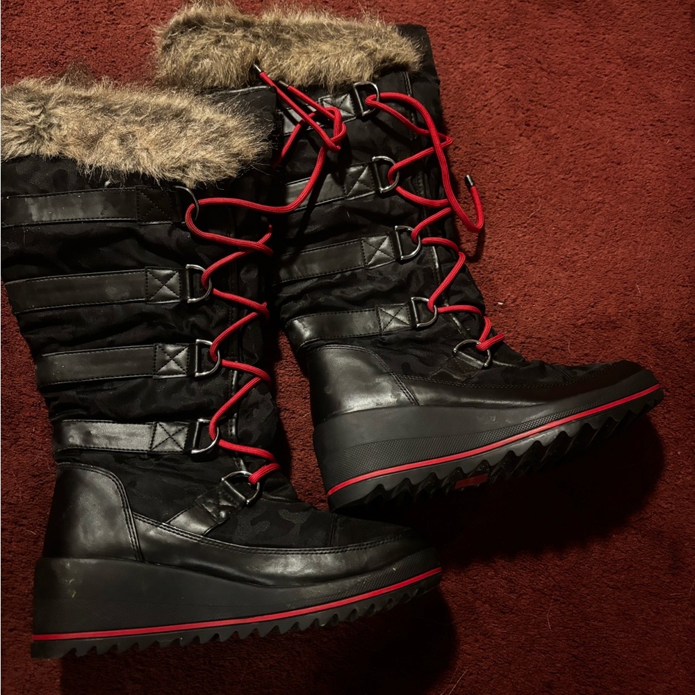 Nine West Black Winter Boots with Red Accents